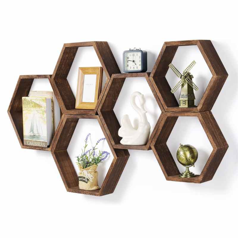 Estantes Hexagonales De Madera Para Pared 6 Piezas