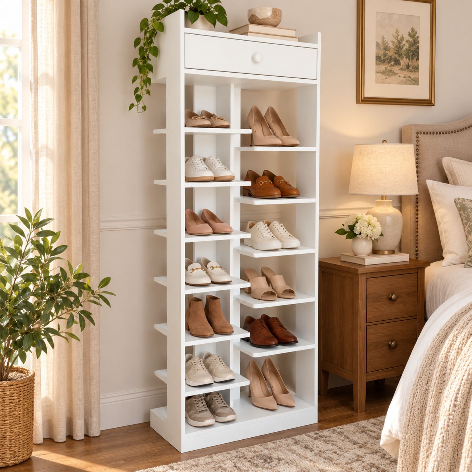 Zapatera Vertical Multifuncional de Madera Sólida (13 Pares)