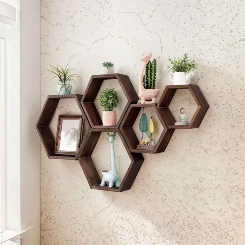 Estantes Hexagonales De Madera Para Pared 6 Piezas