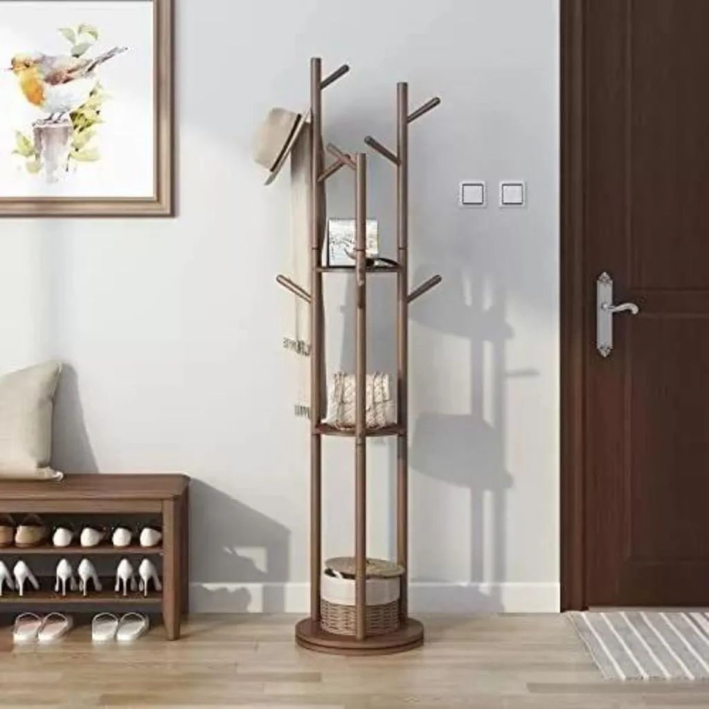 Perchero De Madera Giratorio Estante Almacenaje Organizador Cafe Oscuro