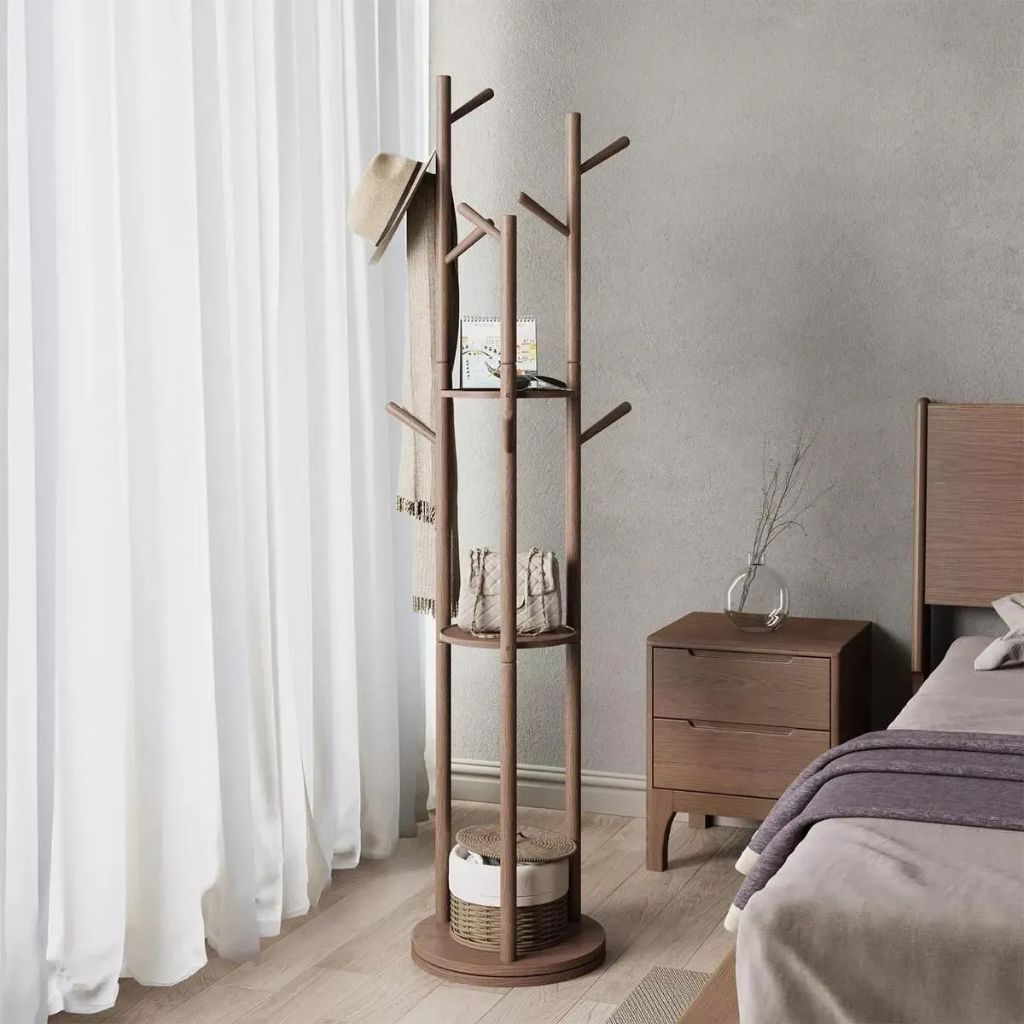 Perchero De Madera Giratorio Estante Almacenaje Organizador Cafe Oscuro