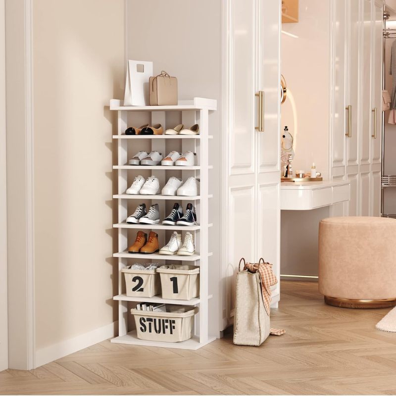 Zapatero de 7 niveles, estante de doble fila, torre de entrada