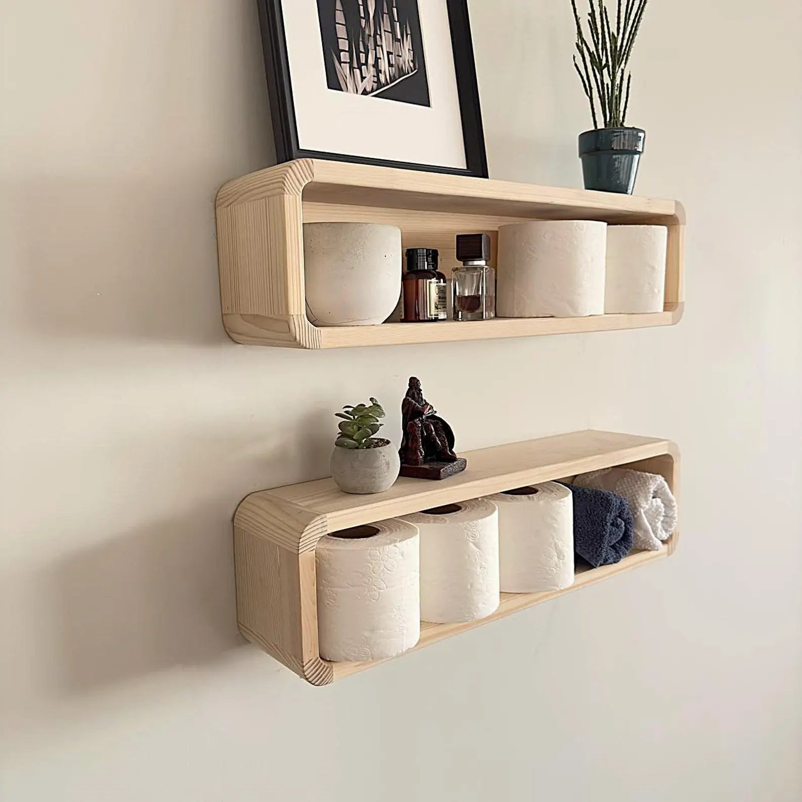 Set de 2 Estantes Flotantes de Madera Curvada Hechos a Mano | Estantería Decorativa para Pared