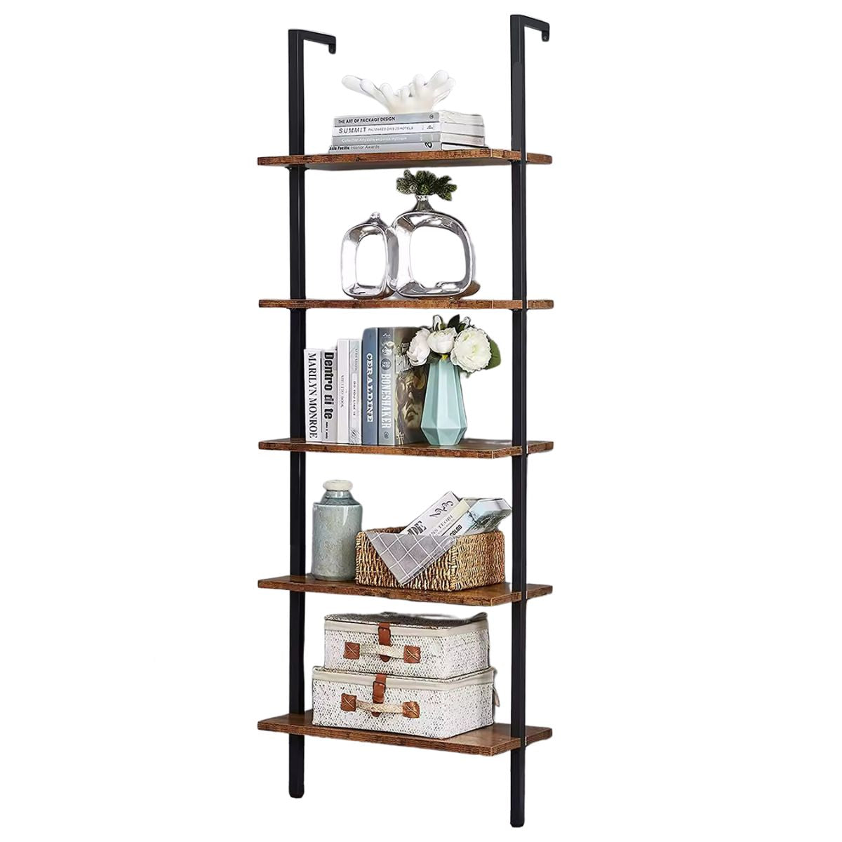 Estantería Industrial De 5 Niveles, Librero De Pared Nogal Pakan